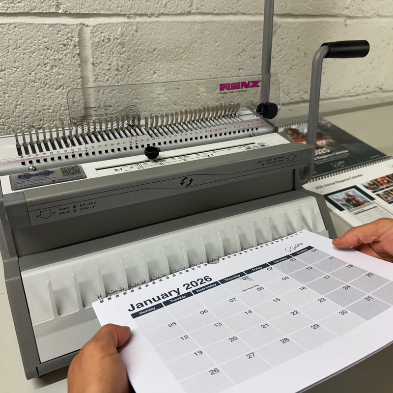 Load image into Gallery viewer, Renz SRW-360 Wire Binder &amp; PCAL Thumbcut Punch Calendar Binding Package
